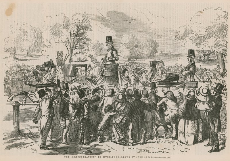 Demonstrationen i Hyde Park af John Leech