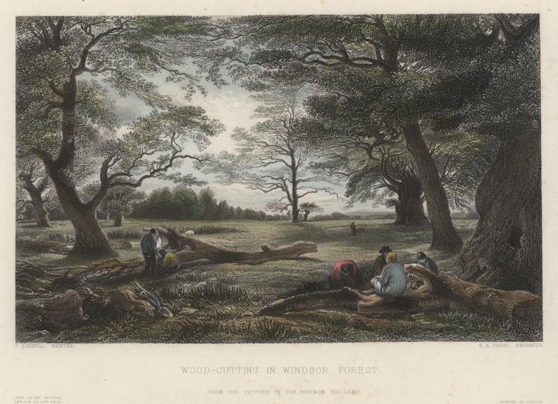 Træskæring i Windsor Forest (farvet gravering) af John Linnell