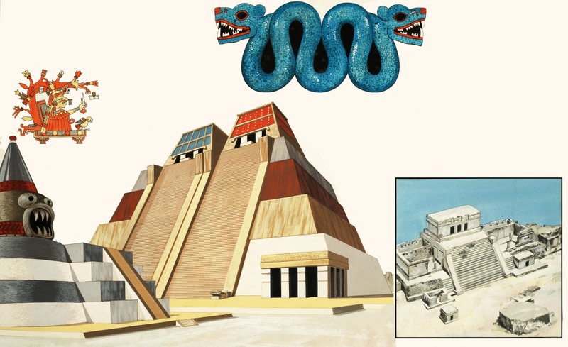 Den fantastiske by Tenochtitlan (gouache på papir) af John Marshall
