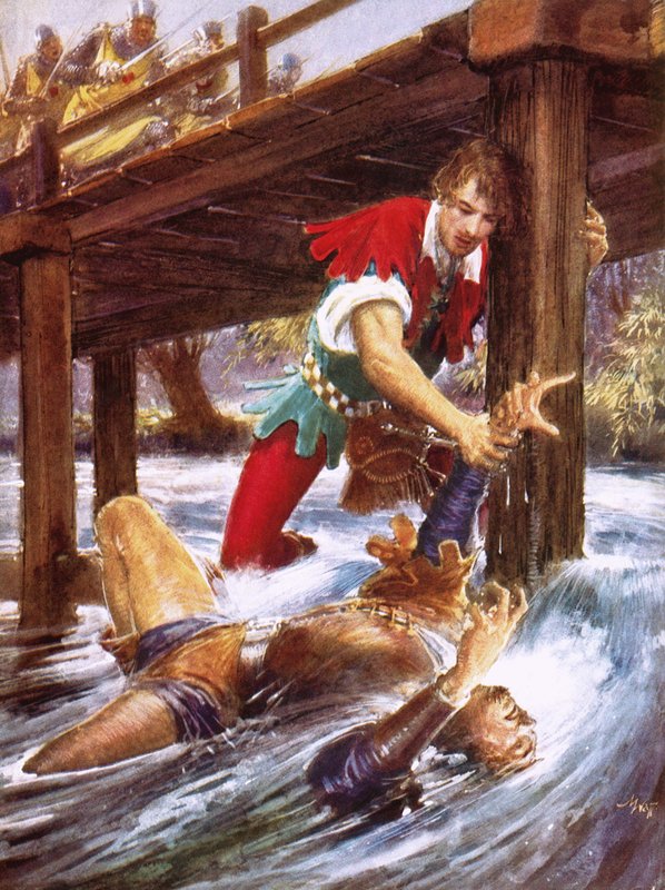 Robin Hood redder Lille John op af en flod af John Millar Watt