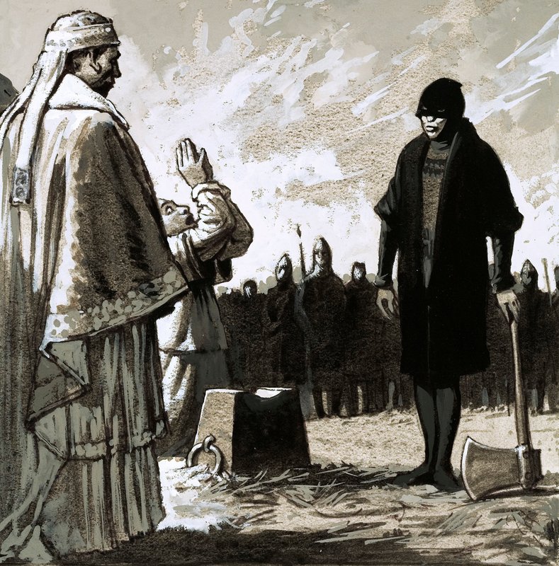 Ordren blev givet til Waltheofs øjeblikkelige henrettelse (gouache på papir) af John Millar Watt