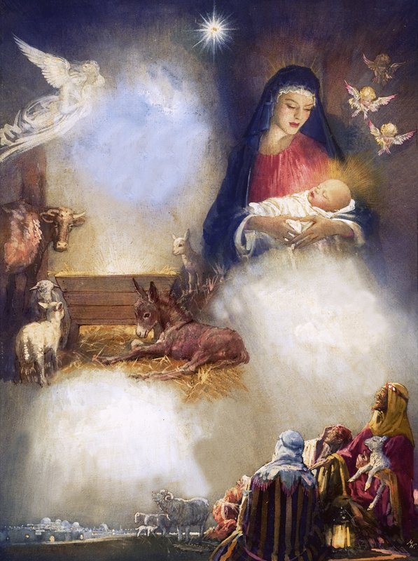 Uidentificeret montage baseret på Jesu fødsel af John Millar Watt