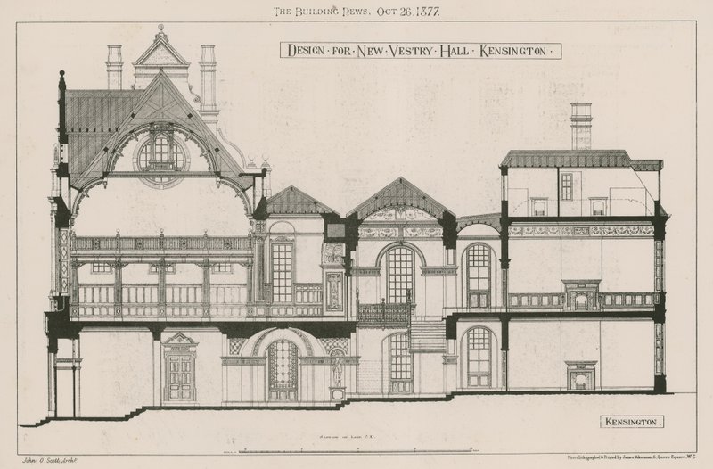 Design til New Vestry Hall, Kensington af John Oldrid Scott