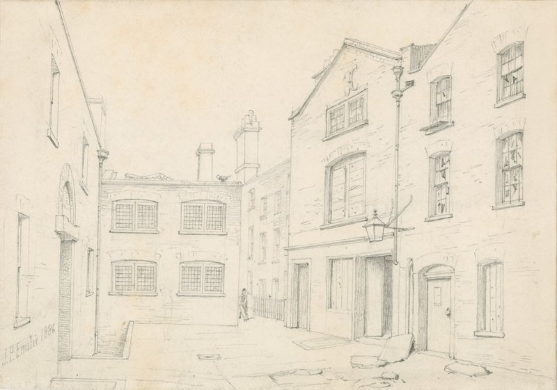 White Hart Court, Castle Street, St Martin in the Fields. Nedrevet i forbindelse med opførelsen af Charing Cross Road af John Phillipp Emslie