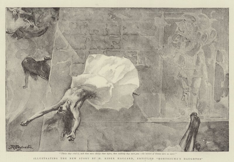 Illustrerer den nye historie af H Rider Haggard, med titlen Montezumas datter af John Reinhard Weguelin