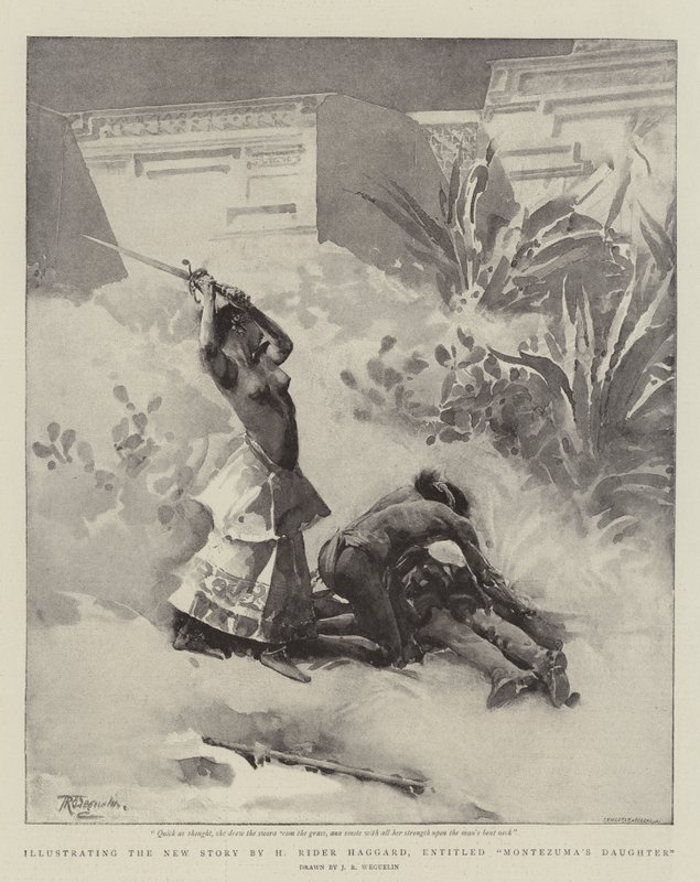 Illustrerer den nye historie af H Rider Haggard, med titlen Montezumas datter af John Reinhard Weguelin