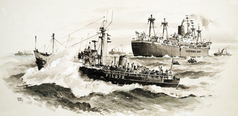 Uidentificeret skib og lodsbåd af John S. Smith