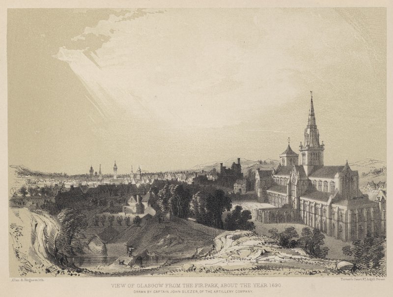 Udsigt over Glasgow fra Fir Park, omkring år 1690 (gravering) af John Slezer