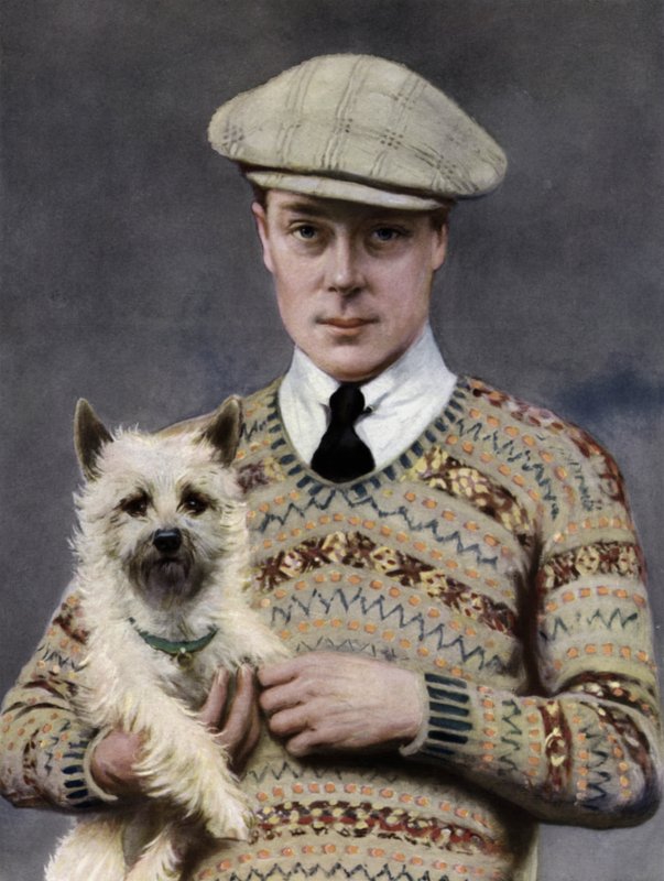 Portræt af kong Edward VIII, med en yndlingshund (s/h foto) af John St. Helier (after) Lander