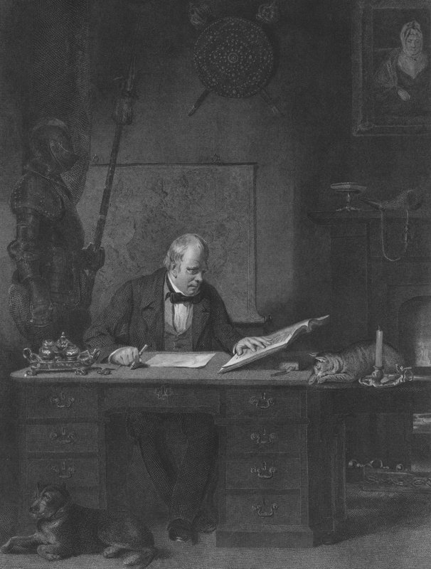 Sir Walter Scott i sit studie, Castle Street, Edinburgh af John Watson Gordon
