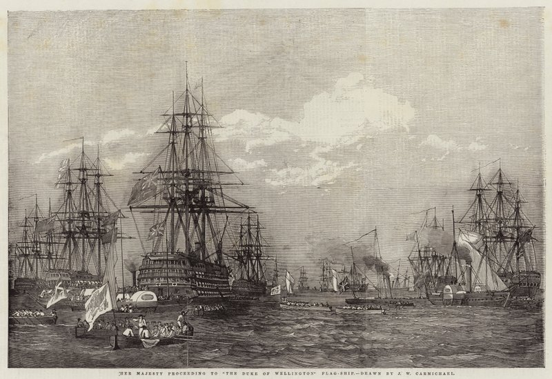 Hendes Majestæt fortsætter til The Duke of Wellington Flag-Ship af John Wilson Carmichael