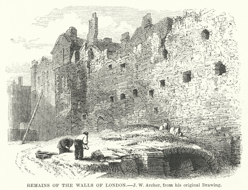 Rester af Londons mure (gravering) af John Wykeham Archer