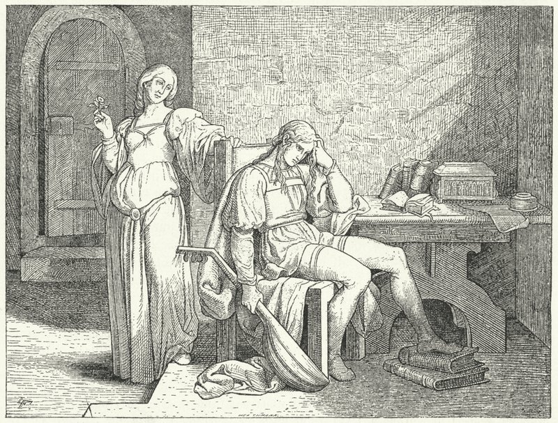 Enzio af Sardinien, uægte søn af den hellige romerske kejser Frederik II, i fangenskab af Guelph Lombards af Josef Mathias (after) Trenkwald