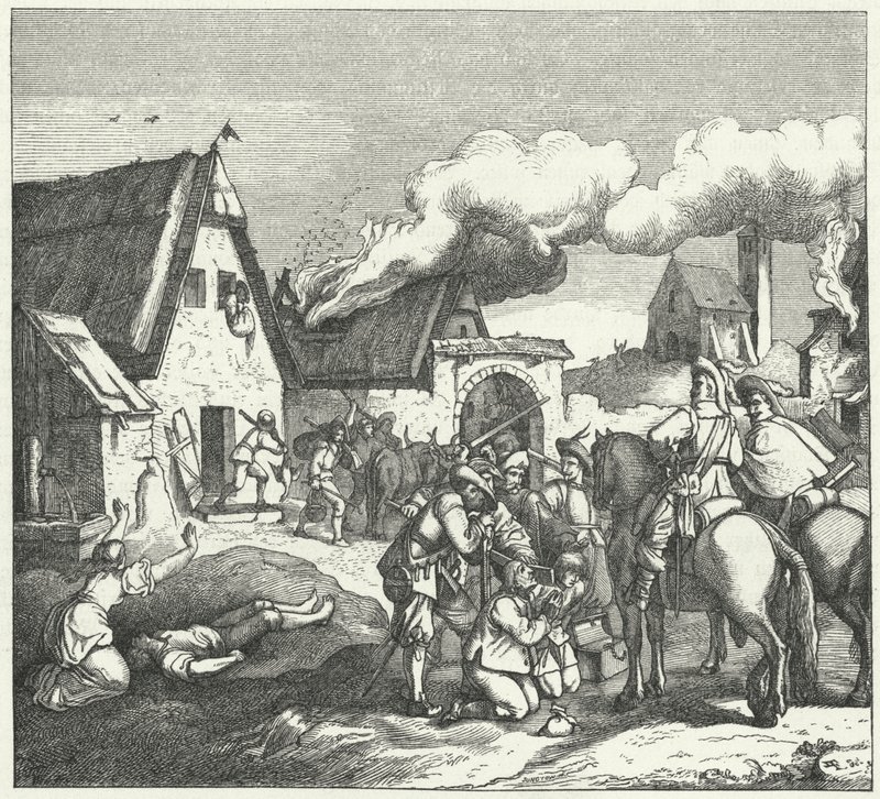 Kejserlige tropper plyndrer og plyndrer efter slaget ved Nördlingen, 1634 af Josef Mathias Trenkwald