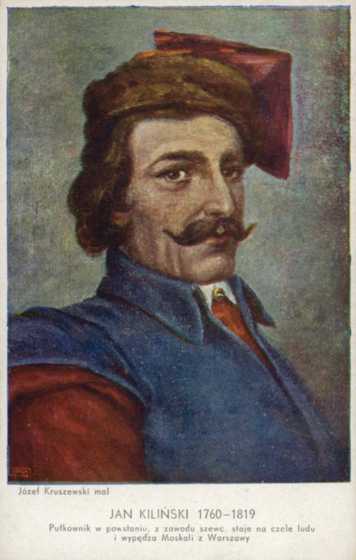 Jan Kilinski, polsk militærleder af Kosciuszko-oprøret mod russisk styre i Polen (farve litho) af Josef Wincenty Kruszewski