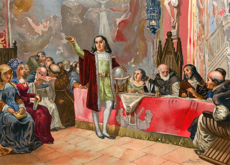 Columbus før Juntaen i Salamanca af Josep or Jose Planella Coromina