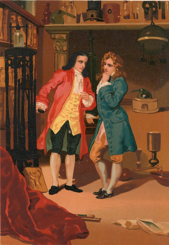 Robert Boyle og Denis Papin inspicerer Papins dampbeholder af Josep or Jose Planella Coromina