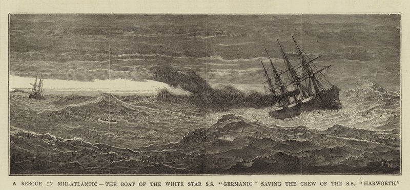 En redningsaktion i Mid-Atlantic, White Star SS Germanics båd redder besætningen på SS Harworth af Joseph Nash