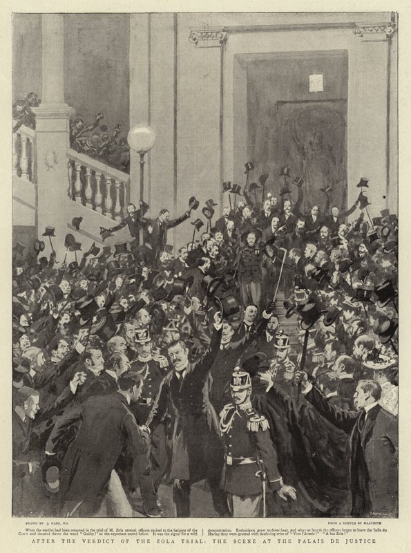 Efter dommen fra Zola-processen, scenen i Palais de Justice af Joseph Nash