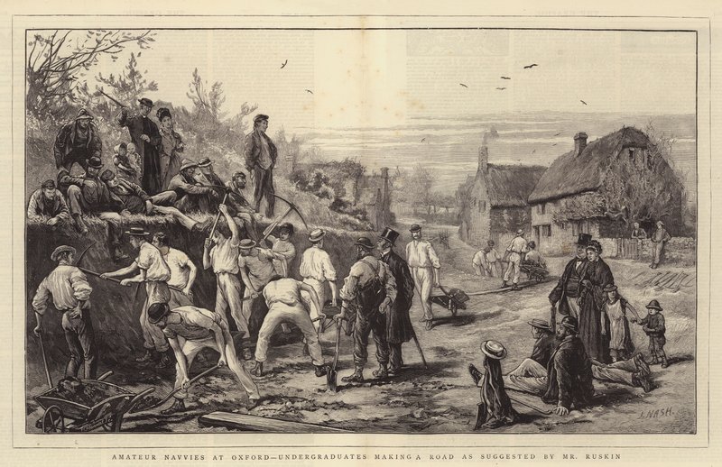 Amatør Navvies i Oxford, undergraduates, der laver en vej som foreslået af hr. Ruskin af Joseph Nash