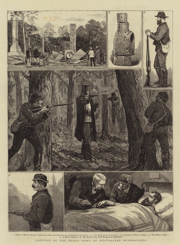 Tilfangetagelse af Kelly Banden af australske Bushrangers af Joseph Nash