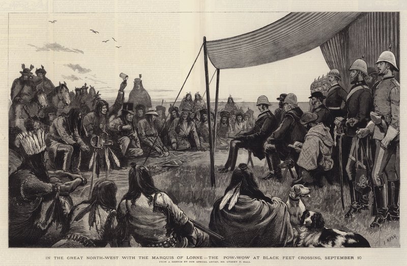 I det store nordvestlige område med markis af Lorne, Pow-Wow ved Black Feet Crossing, 10. september af Joseph Nash