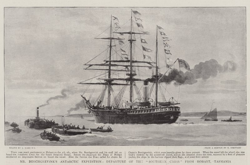Hr. Borchgrevinks antarktiske ekspedition, afgang fra det sydlige kors fra Hobart, Tasmanien af Joseph Nash