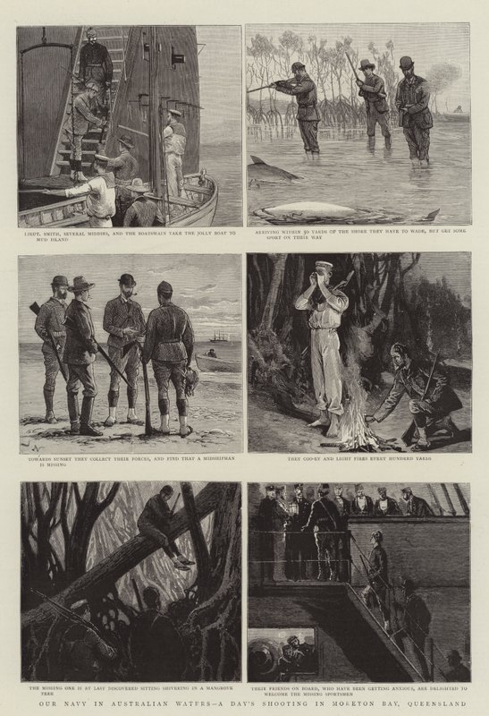 Vores flåde i australske farvande, en dags skydning i Moreton Bay, Queensland af Joseph Nash