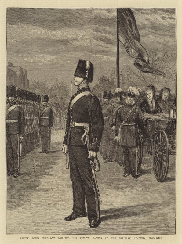 Prins Louis Napoleon under øvelser med sine kadetter på militærakademiet i Woolwich af Joseph Nash