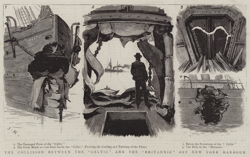 Kollisionen mellem Celtic og Britannic ud for New York Harbor af Joseph Nash