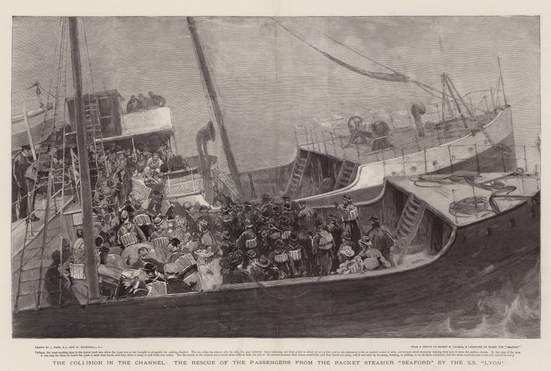 Kollisionen i kanalen, redningen af passagererne fra Packet Steamer Seaford af SS Lyon af Joseph Nash