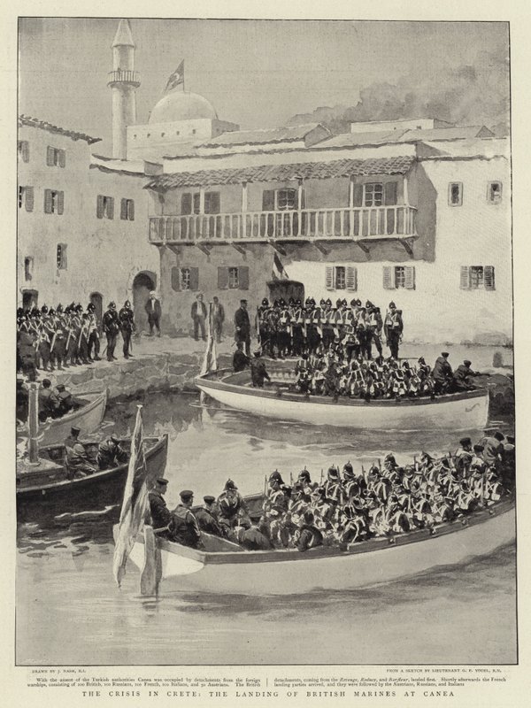 Krisen på Kreta, landing af britiske marinesoldater ved Canea af Joseph Nash