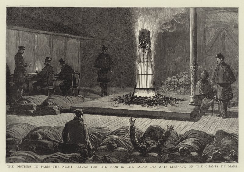Nøden i Paris, Nattetilflugten for de fattige i Palais des Arts Liberaux på Champs de Mars af Joseph Nash