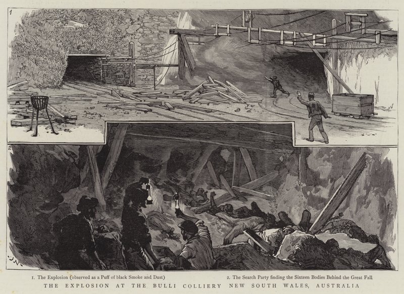 Eksplosionen ved Bulli Colliery New South Wales, Australien af Joseph Nash