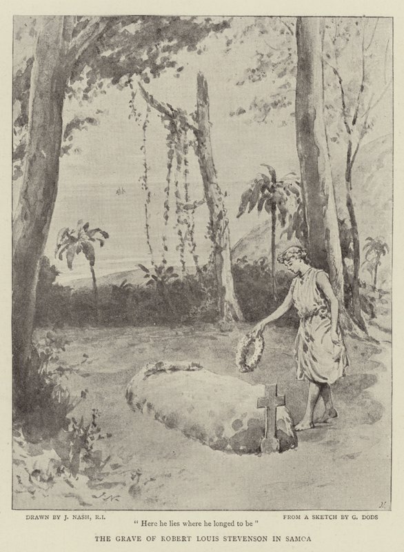 Robert Louis Stevensons grav i Samoa af Joseph Nash