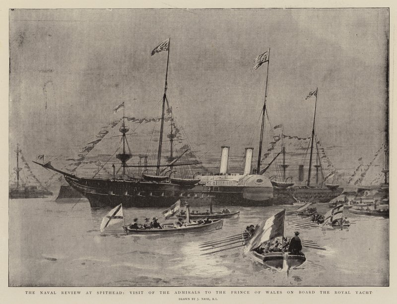 Naval Review ved Spithead, Admiralernes besøg hos Prince of Wales ombord på Royal Yacht af Joseph Nash