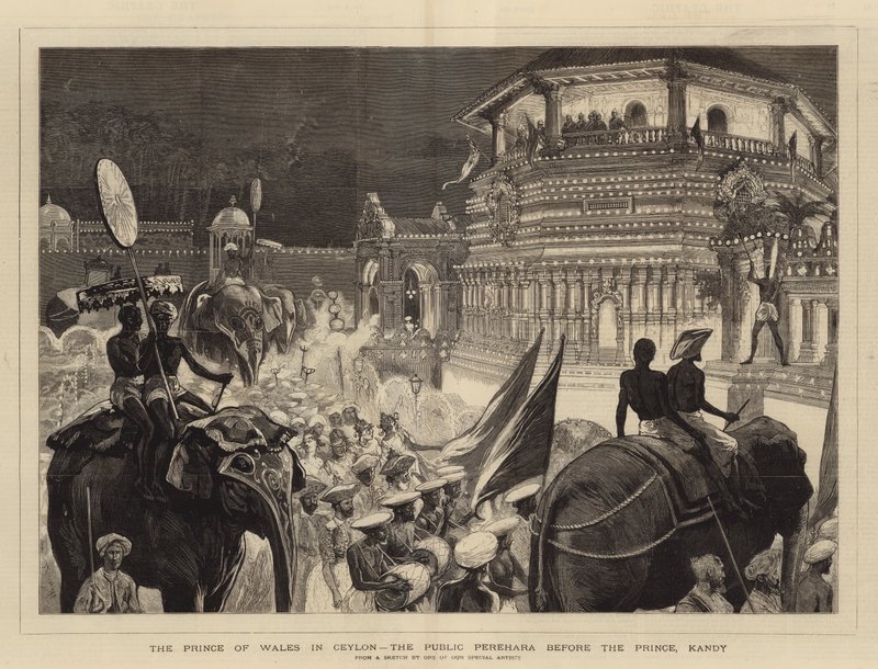 Prinsen af Wales i Ceylon, den offentlige Perahera før Prinsen, Kandy af Joseph Nash