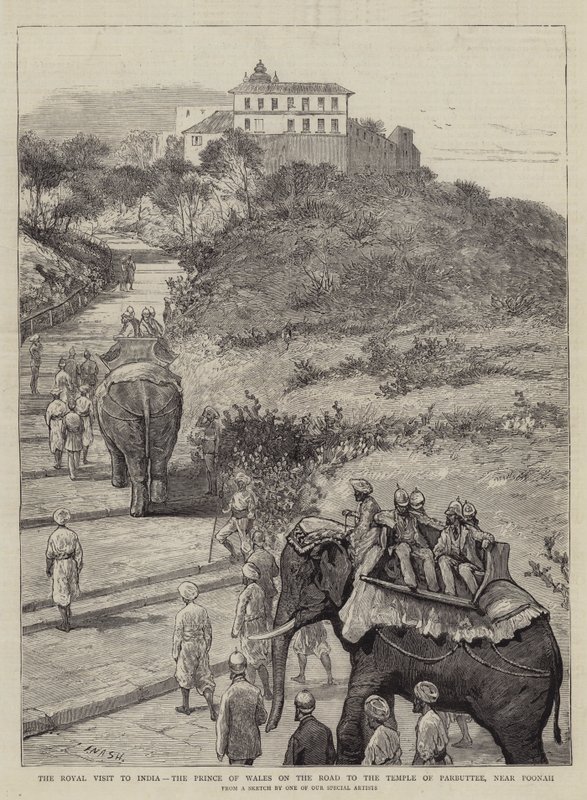 Det kongelige besøg i Indien, prinsen af Wales på vejen til Parbuttees tempel, nær Poonah af Joseph Nash