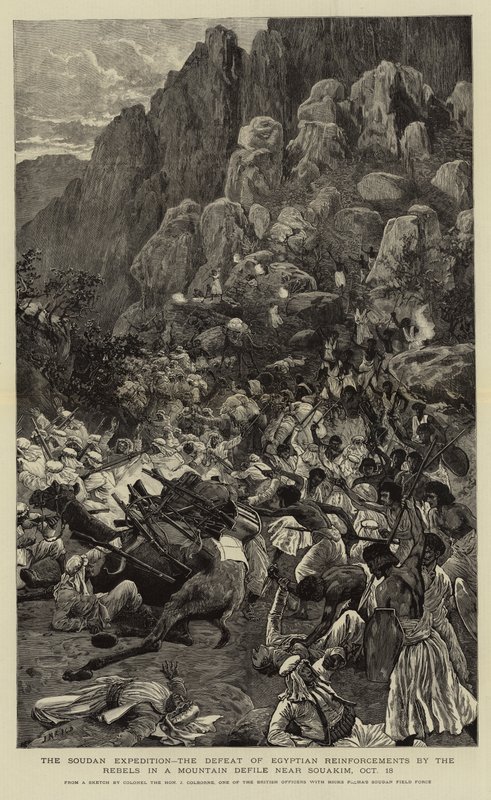 Soudanekspeditionen, oprørernes nederlag til egyptiske forstærkninger i en bjergkløft nær Souakim, 18. oktober af Joseph Nash
