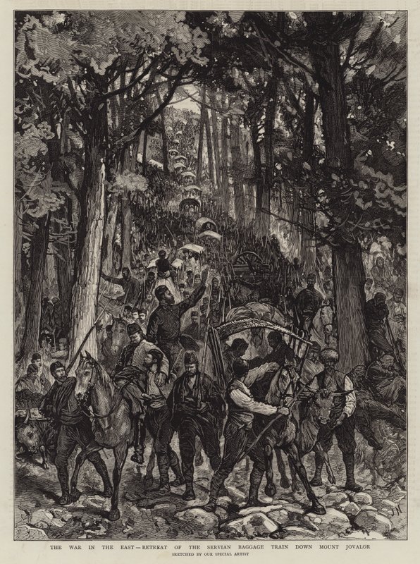 The War in the East, Retreat of the Servian Baggage Train ned ad Mount Jovalor af Joseph Nash