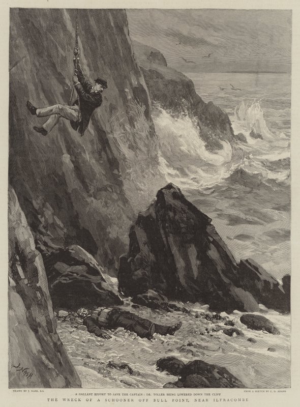 The Wreck of a Schooner ud for Bull Point, nær Ilfracombe af Joseph Nash