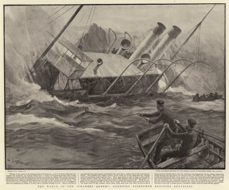 Kanaldronningens vrag, Guernsey-fiskere, der redder overlevende af Joseph Nash