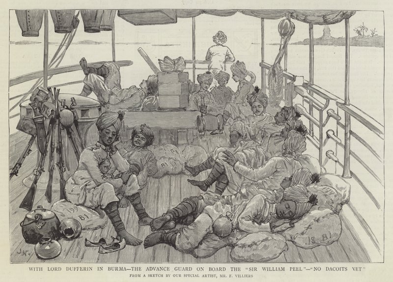 Med Lord Dufferin i Burma, Advance Guard ombord på Sir William Peel, No Dacoits Endnu af Joseph Nash