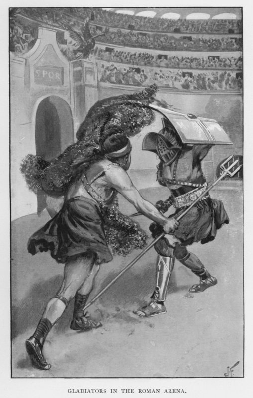 Gladiatorer i den romerske arena (litho) af Joseph (after) Finnemore