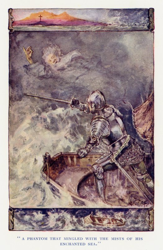 Illustration til Sir Knight of the Splendid Way (farve litho) af Joseph (after) Finnemore