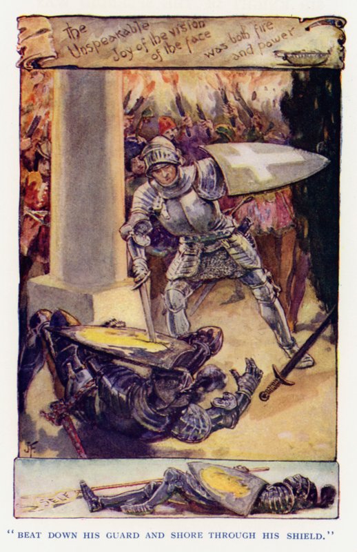 Illustration til Sir Knight of the Splendid Way (farve litho) af Joseph (after) Finnemore