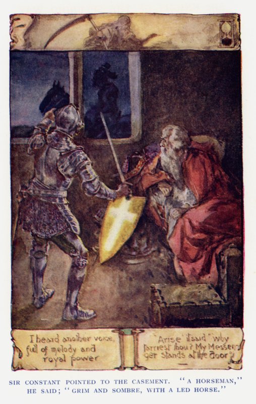 Illustration til Sir Knight of the Splendid Way (farve litho) af Joseph (after) Finnemore