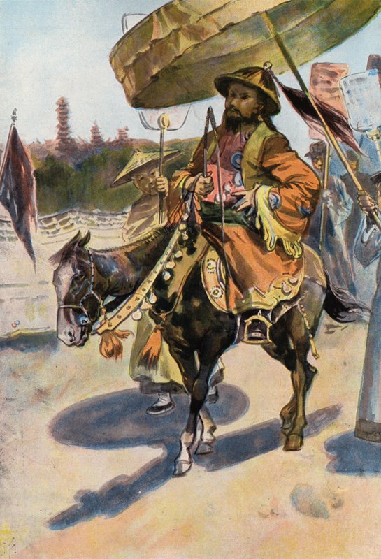Robinson Crusoe: En kinesisk Don Quixote (farve litho) af Joseph (after) Finnemore