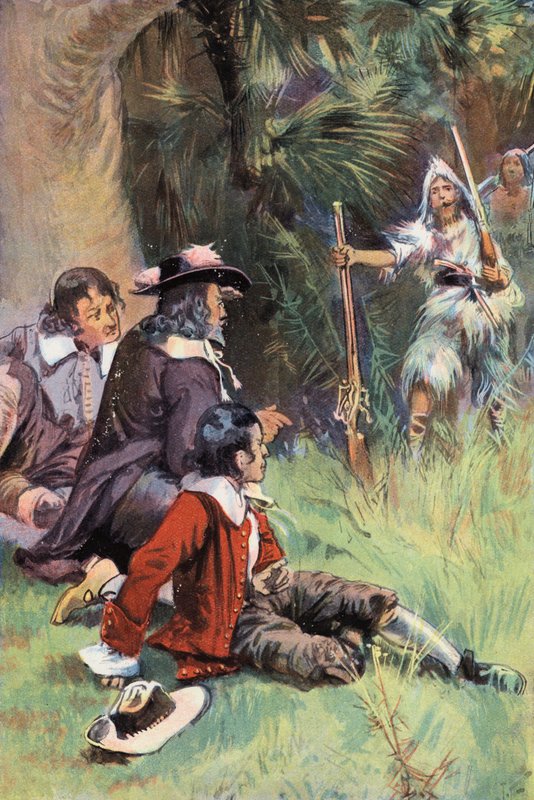 Robinson Crusoe: Jeg kalder højt til dem på spansk (farve litho) af Joseph (after) Finnemore