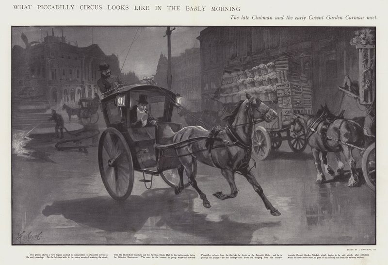 Sådan ser Piccadilly Circus ud tidligt om morgenen (litho) af Joseph (after) Finnemore